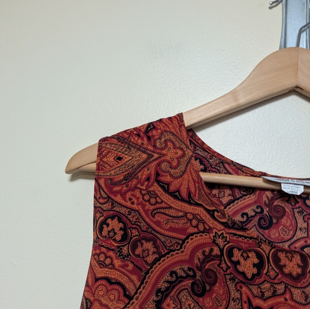Boho 90s Rayon Maxi Dress Tie Waist Paisley Print – Made in USA Size L - Picture 6 of 8